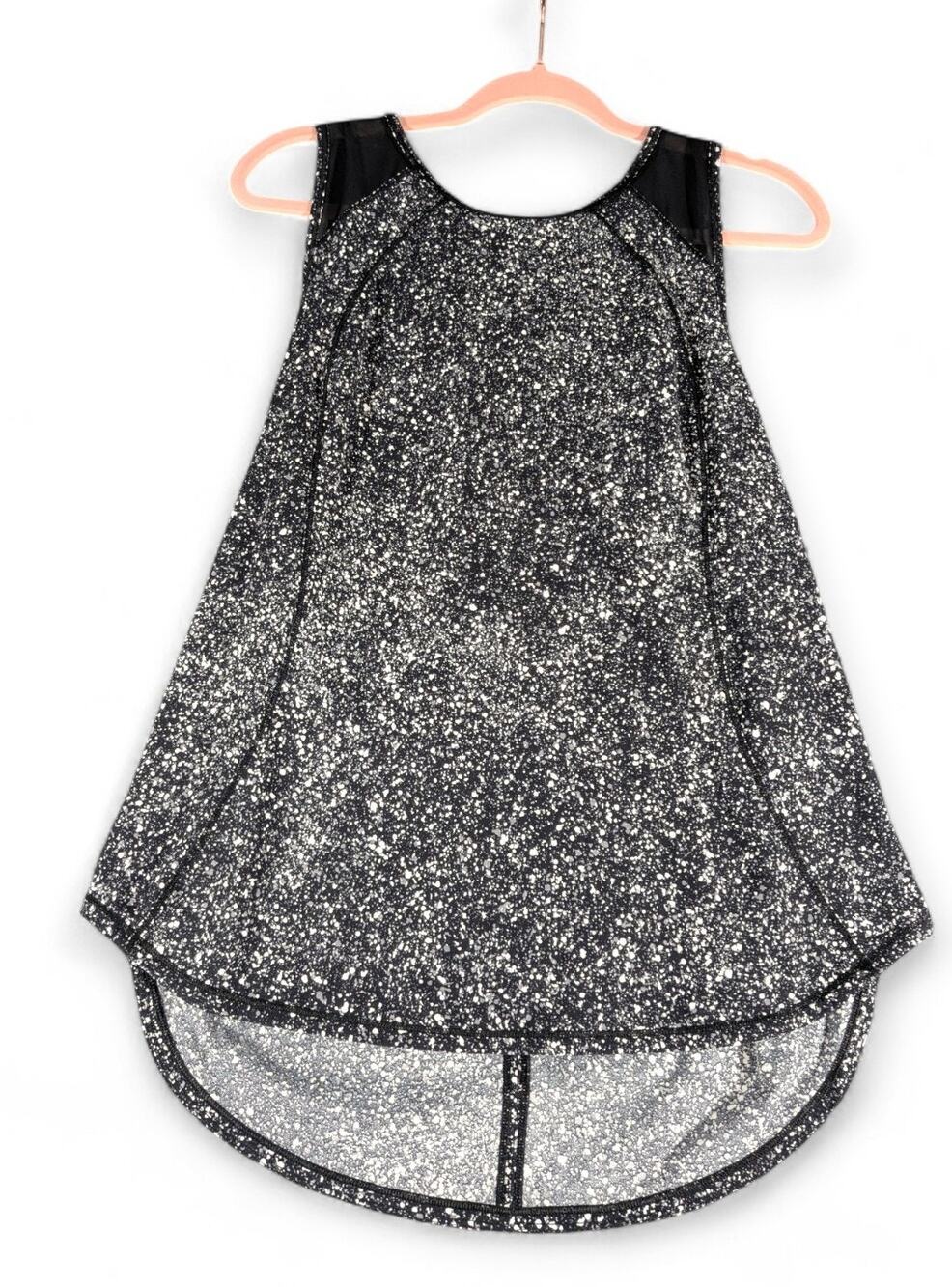 Lululemon Black White Speckled Tank Top Sleeveless Mesh Back High Low Athletic
